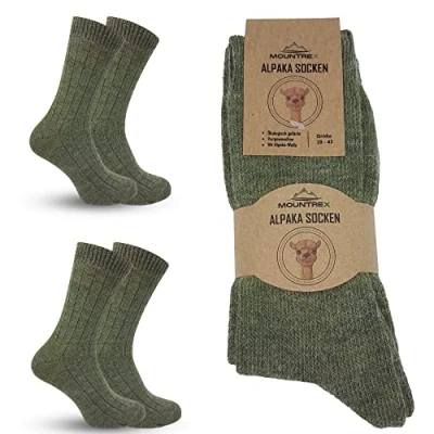 Abbildung von MOUNTREX Alpaka Socken, Wollsocken für Damen, Herren Wintersocken, Kuschelsocken 2 Paar, Grün (Dünn), 39 42