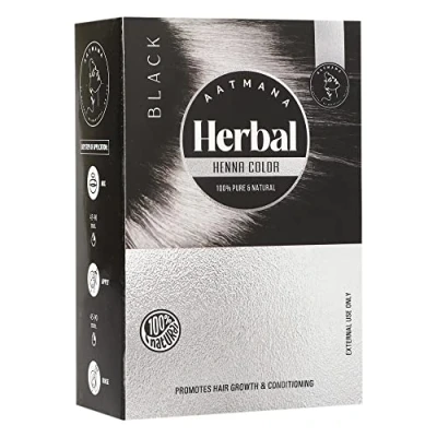 Abbildung von AATMANA Herbal Black Henna Hair Color with Goodness of 9 Herbs Kräuter Schwarze haarfarbe Mit Güte Von Kräutern Natural for Men &amp; Women 100g