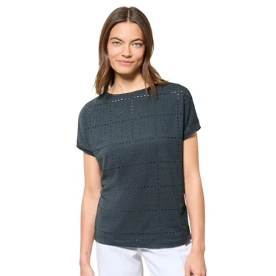 Abbildung von Cecil MIT Lochmuster Tshirt basic, Damen, Größe: Large, Grün