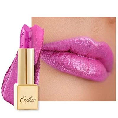 Abbildung von OULAC Lippenstift Metallic Glanz Finish, Rosa mit Lang Anhaltendem 3D Glanz, Intensive Farbe, Cremige und Feuchthaltende Formel, Vegan, 4.3g (15) Velocity