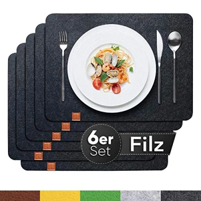 Abbildung von Sidorenko Tischset aus Filz 6er Set Platzset in grau 44x32cm Tischsets Platzsets abwaschbar Platzdeckchen eckig Untersetzer Teller Tischuntersetzer Tischunterlage Esstisch Filzset