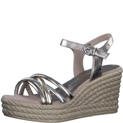 Abbildung von MARCO TOZZI Damen Sandalen mit Keilabsatz Verstellbarem Riemen Bequem, Mehrfarbig (Rose Met Comb), 38 EU