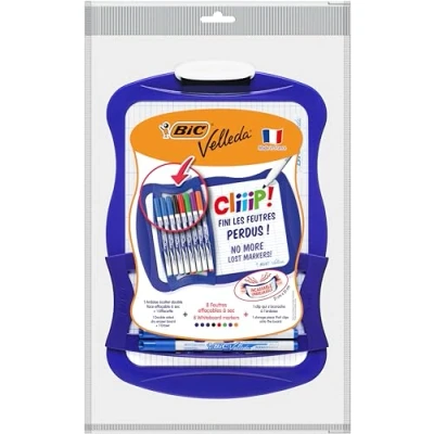 Abbildung von BIC 967444 Velleda Cliiip Set Whiteboard (21 x 31 cm) Wischer; 8 abwischbare Marker 10er Set, Färblich Sortiert