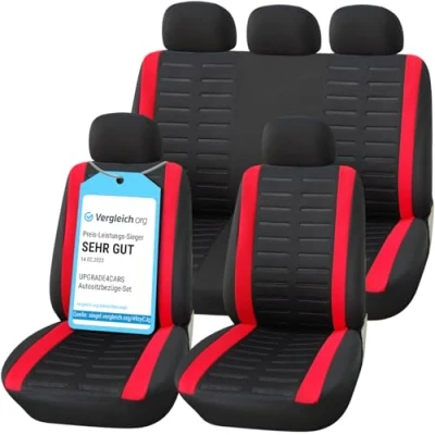 Abbildung von Upgrade4cars Autositzbezüge Set Universal Auto Schonbezüge für die Vordersitze &amp; Rückbank in Rot