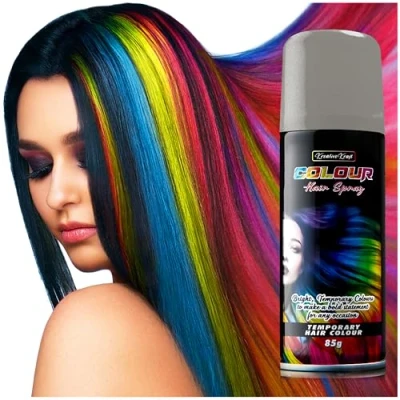 Abbildung von Temporäre Haarfarbe Spray, Auswaschbar (1 x 200ml) Haarspray für Fasching, Karneval (Silber)
