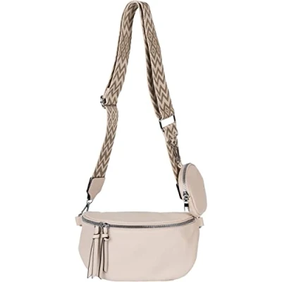 Abbildung von styleBREAKER Damen Halbmond Crossbody Schultertaschen Set 2 Teilig, Schultergurt mit Zick Zack Rauten Muster 02012396, Farbe:Beige