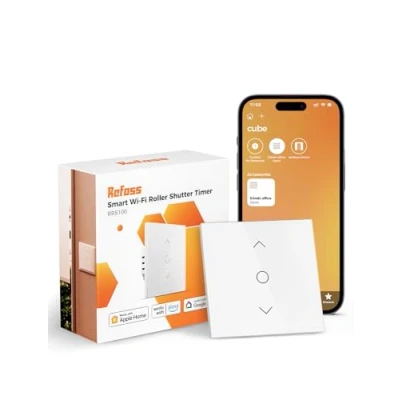 Abbildung von Refoss WLAN Rollladenschalter mit Apple HomeKit, Smart Rolladen Zeitschaltuhr, Jalousien Schalter prozentualer Steuerung, Home Rolladensteuerung, Kompatibel Alexa, Google, 1 Stück