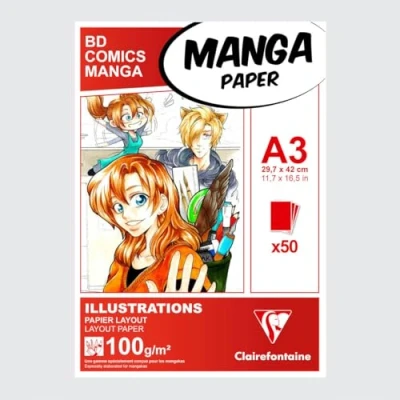 Abbildung von Clairefontaine 94043C Layoutblock (für Manga Comics, ideal für Illustrationen und Multitechniken, DIN A3, 29,7 x 42 cm, 50 Blatt, 100 g, geeignet Filzmarker mit Alkohol) weiß