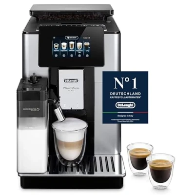 Abbildung von De&#039;Longhi PrimaDonna Soul Perfetto ECAM 612.55.SB Kaffeevollautomat mit LatteCrema Milchsystem und Bean Adapt Technologie, 18 Rezepte, Farbdisplay App Steuerung, Silber/Schwarz