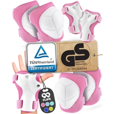 Abbildung von 99FLIPS Knieschoner Kinder 3 Jahre Schoner Inliner TÜV Rheinland GS Siegel [6er Set] FLASH S/M Pink Protektoren Knieschützer Knie und Ellenbogenschützer
