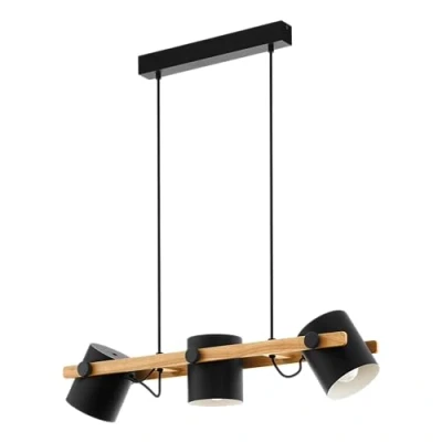 Abbildung von EGLO Pendellampe Hornwood, 3 flammige Vintage Pendelleuchte im Industrial Design, Retro Hängellampe aus Stahl und Holz, Farbe Schwarz, creme, braun, FSC zertifiziert, E27
