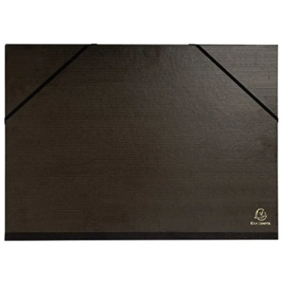 Abbildung von Exacompta 548015E Zeichenmappe Kraft für DIN A3 mit 2 Verschlußbändchen Aus Stoff. extra starkem Karton 3cm Rückenbreite schwarz ideal zum transportieren und aufbewahren