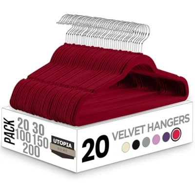 Abbildung von Utopia Home Premium Samt Kleiderbügel rutschfeste &amp; langlebige 360 Grad drehbare Haken Hochbelastbare 20er Pack, Burgund