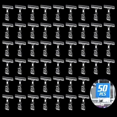 Abbildung von 50 Stück Kunststoff Drehbare Schilderhalter, Preisschild Klammer, Halterung für Preisschilder, Display Clip Halter, Clip, Merchandise Schild Preisschilder Obst Drehbar