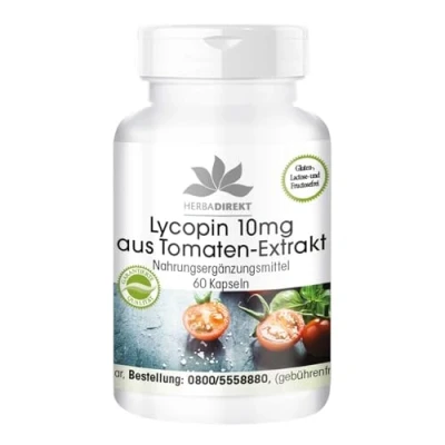 Abbildung von Lycopin Kapseln 10mg 60 hochdosiert aus Tomaten Extrakt vegan HERBADIREKT by Warnke Vitalstoffe Deutsche Apothekenqualität