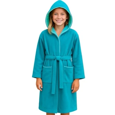 Abbildung von Morgenstern Bademantel Kinder &amp; Teenager I Kapuze 100% Baumwolle Velours Lang 9 10 Jahre 134 140 cm Petrol