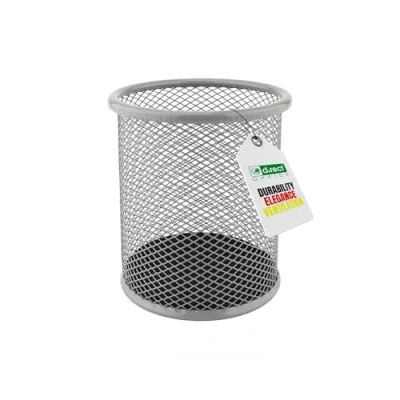Abbildung von LEVIATAN Metall Stifteköcher Stiftehalter rund aus Drahtmetall Mesh Multifunktions Becher für Kugelschreiber Stifte Halter Büro/Schule Ø91 mm, Aschgrau