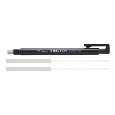 Abbildung von Tombow Präzisionsradierer MONO zero nachfüllbar eckige Spitze, 2.5 mm x 5 mm, schwarz + 2x Refill Radierer