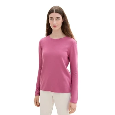 Abbildung von TOM TAILOR Damen 1042964 Basic Pullover mit Rundhalsausschnitt, 16348 Pink Velvet, XXX Large