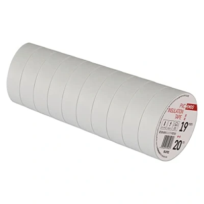 Abbildung von EMOS PVC Isolierband Weiß 10er Pack, 19mm x 20m, 0,13mm Bandstärke, selbstklebend, hohe Spannungsfestigkeit und Anwendungstemperaturbereich, UV beständig, wasserdichte Verbindung, ohne Textilgewebe