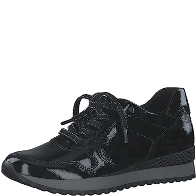 Abbildung von MARCO TOZZI Damen Sneaker flach aus Kunstleder zum Schnüren, Schwarz (Black Pat.Cb.), 40