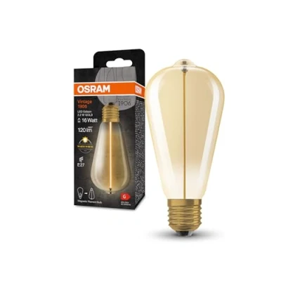 Abbildung von OSRAM Vintage 1906 Classic Edison FIL LED Lampe, E27, gold, 2,2W, 120lm, 2700K, warmweißes Licht, sehr geringer Energieverbrauch, lange Lebensdauer, magnetisches Filament