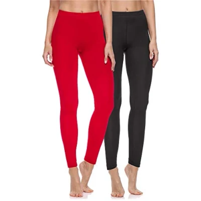 Abbildung von Merry Style 2er Pack Leggings Damen Baumwolle für das ganze Jahr Bequeme Blickdicht Ideal Yoga Sport Gym und Freizeit MS10 198 (Schwarz/Rot, XL)