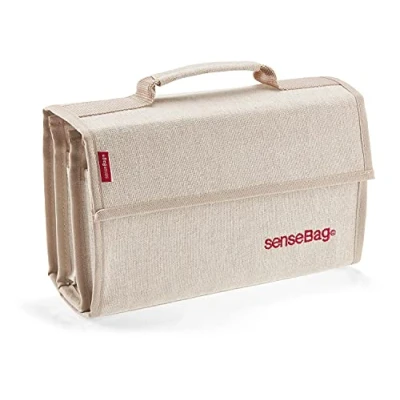 Abbildung von transotype senseBag Wallet, cremefarbene Tasche für bis zu 72 Marker, mit abgenähten Stiftfächern, aus abwaschbaren Polyestergewebe