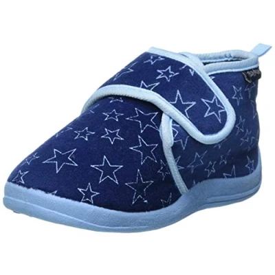 Abbildung von Playshoes Kinder Hausschuhe mit praktischem Klettverschluss, niedliche Hüttenschuhe für Mädchen und Jungen, Sternen Muster