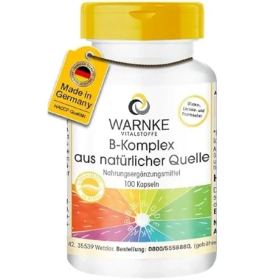 Abbildung von Vitamin B Komplex aus natürlicher Quelle 100 Kapseln Vitamine mit Cholin und Inositol, Vegan Warnke Vitalstoffe Deutsche Apothekenqualität