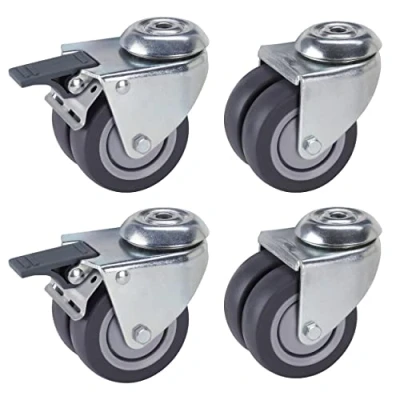 Abbildung von Dörner + Helmer 4er Set, Apparate Doppelrolle 75 mm TPE mit Rückenloch 10,2 mm, Fadenschutz, Rollenmix, Tragkraft 300 kg/Set