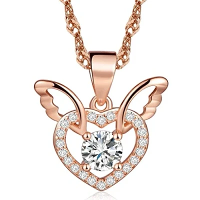 Abbildung von Unendlich U Fashion Charme 925 Sterling Silber Damen Halskette Engel Flügel Herz Zirkonia Anhänger Kettenanhänger, Rosegold