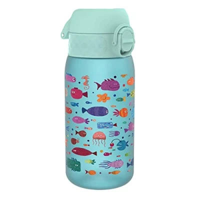 Abbildung von ION8 Kinder Trinkflasche, 350ml, Auslaufsicher, Einhandöffnung, Sichere Verriegelung, Spülmaschinenfest, BPA frei, Tragegriff, Klappdeckel, Leicht zu Reinigen, Klimaneutral, Fisch Design