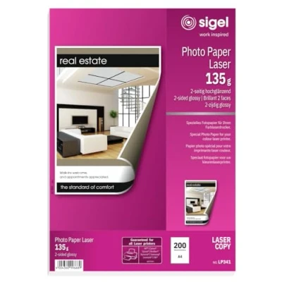 Abbildung von SIGEL LP341 Fotopapier für Laser / Kopierer, A4, 200 Blatt, hochglänzend, beidseitig bedruckbar, 135 g
