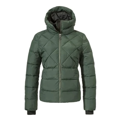Abbildung von Schöffel Damen Ins Jacket Boston L, warme Winterjacke aus recycelten Materialien, leichte Steppjacke mit Kapuze, winddicht und wasserabweisend, dark jade, 34
