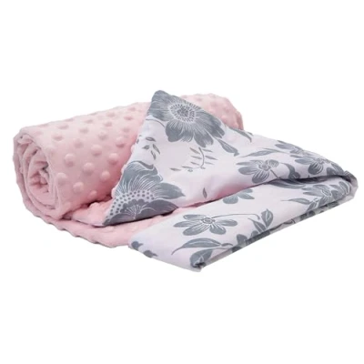 Abbildung von Medi Partners Krabbeldecke 100% Baumwolle 75x100cm doppelseitig multifunktional Minky Kuscheldecke für Kinderwagen weich flauschig (graue Blument mit grauen Minky)