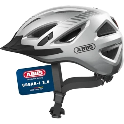 Abbildung von ABUS Stadthelm Urban I 3.0 Fahrradhelm mit Rücklicht, Schirm und Magnetverschluss für Damen Herren Silber, Größe XL