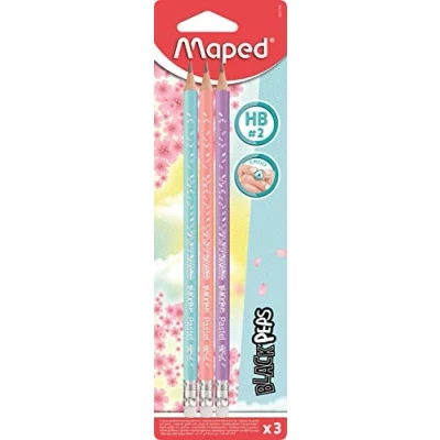 Abbildung von Maped Black Peps Pastel HB Bleistifte in Schwarz, mit Schaft verschiedenen Pastellfarben, 3er Packung, 1 stück (3er Pack)