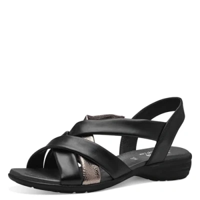 Abbildung von Jana Damen Sandalen flach Elegant Vegan, Schwarz (Black/Pewter), 36 EU