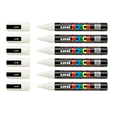Abbildung von Faber Castell uni ball 205026 Marker POSCA mit mittelfeiner Rundspitze, weiß, 6 Stück, PC 5