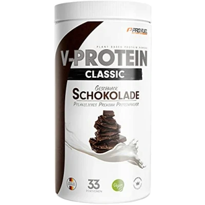 Abbildung von Vegan Protein Pulver SCHOKOLADE 1kg V Pflanzliches Eiweißpulver auf Erbsenprotein Basis mit 68% Eiweiß Gehalt optimale Wertigkeit veganer Shake ohne Soja &amp; Weizen