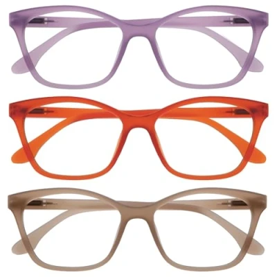 Abbildung von OPULIZE KAT Lesebrille 3er Pack Cat Eye Katzenaugen Fassung Lila, Orange, Taupe Herren &amp; Damen Federscharniere RRR59 5GU +2.00