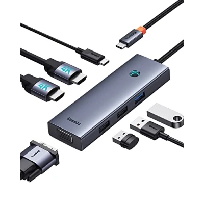 Abbildung von Baseus USB C Hub Dual 4K Docking Station Triple Display 7 in 1 Adapter mit 2 HDMI, VGA, USB3.0, USB2.0, 100W PD Dock für MacBook/Dell/HP/Surface/Lenovo/Steam Deck