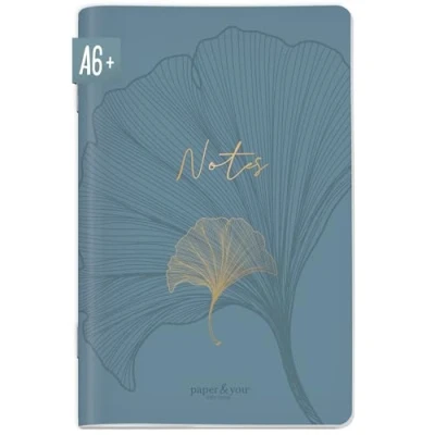 Abbildung von paper&amp;you® Notizheft A6+ dotted &quot;Blue Ginkgo&quot; mit 64 Seiten, Notizbuch klein, Mini Bullet Journal nachhaltig &amp; klimafreundlich