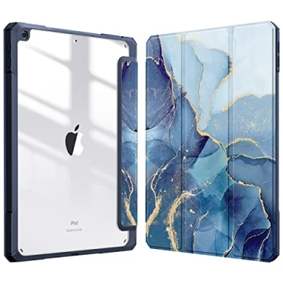 Abbildung von Fintie Hybrid Hülle für 10.2 Zoll iPad 9. Generation 2021/8. Gen 2020/7. 2019 mit Stifthalter Stoßfeste Schutzhülle transparenter Hartschale auf der Rückseite, Ozean Marmor