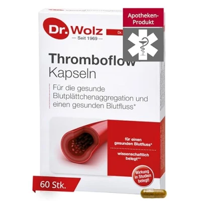 Abbildung von Thromboflow von Dr. Wolz, für einen gesunden Blutfluss, Blutfluss Kapseln mit Traubenkern Extrakt, ideal bei Flugreisen, 20