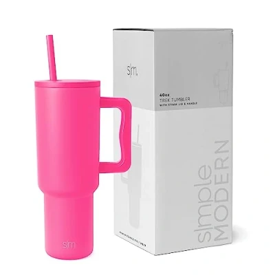 Abbildung von Simple Modern 40 oz Tumbler with Handle and Straw Lid Insulated Cup Reusable Stainless Steel Water Bottle Travel Mug Cupholder Friendly Gifts for Women Him Her Trek Collection Raspberry Vibes