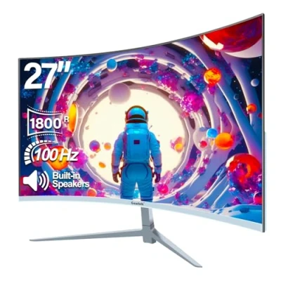 Abbildung von Gawfolk Curved Monitor 27 Zoll 100Hz mit Lautsprecher, 1800R Gebogen PC Bildschirm FHD 1080P, Weiß Computerbildschirm Eye Care Technologie HDMI VGA, unterstützt VESA