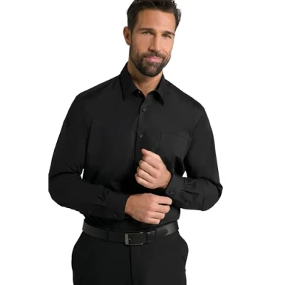 Abbildung von JP 1880 Herren Hemd, Business, Bügelfrei, Kentkragen, Langarm, Comfort Fit, Bis 8xl, Schwarz, 4XL Tall EU