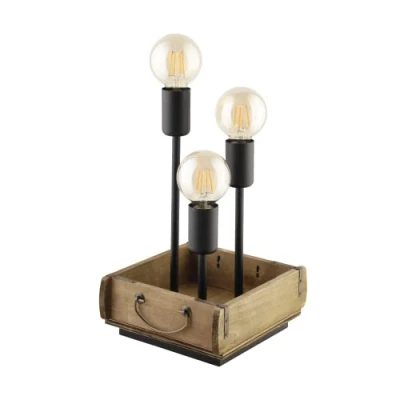 Abbildung von Eglo 43594 Tischleuchte WOOTTON Holz braun, Stahl schwarz E27 3X40W L:25cm B:22cm H:37,5cm mit Kabelschalter